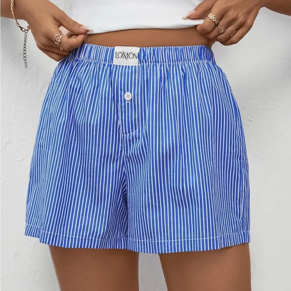 Blue Striped Women's Boxer Shorts M - Picture 2 of 4